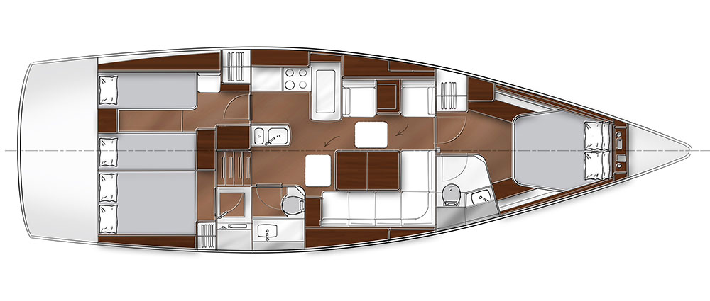 Die Bavaria 46 Vision mit 3 Kabinen und 6 + 2 Kojen...